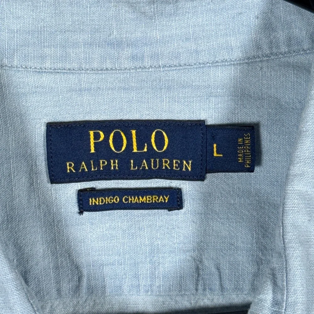 Polo Ralph Lauren Indigo Chambray Shirt Mens Large Blue Long Sleeve Utility Work